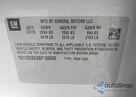 2016 Chevrolet Malibu Limited Lt z USA, uszkodzony, nr VIN 1G11C5SA3GF102603